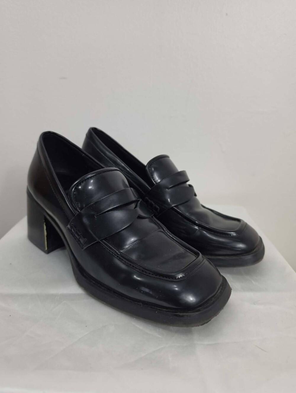 Aldo Y2K Black Chunky Heel Penny Loafers Shoes